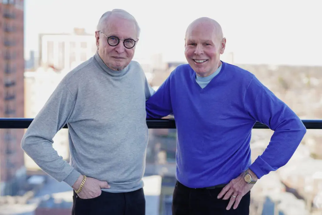 Two senior men smiling at Clarendale Clayton