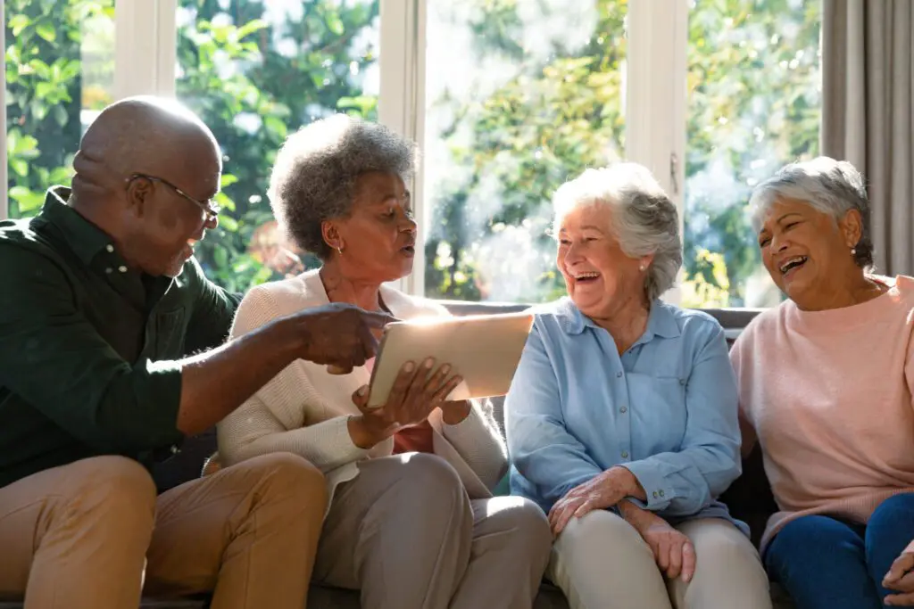Seniors sitting on couch